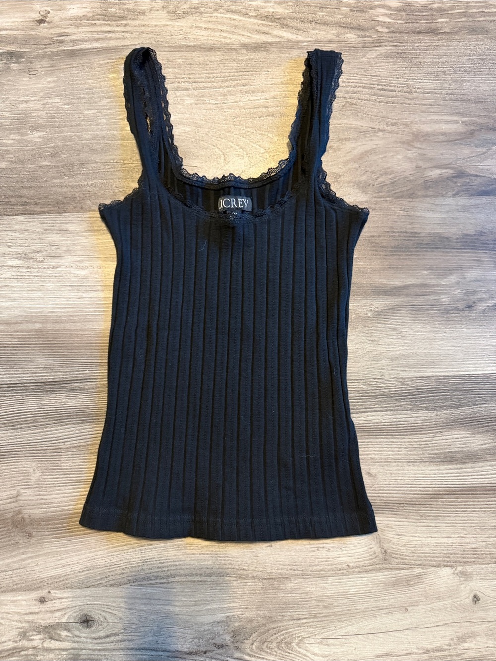 J. Crew Black Ribbed Tank with Lace Trim
